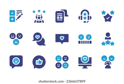 Feedback icon set. Duotone color. Vector illustration. Containing quality control, rating, answers, chat, review, like, customer satisfaction, rate, feedback, customer feedback.