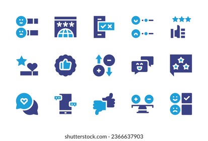 Feedback icon set. Duotone color. Vector illustration. Containing feedback, good quality, customer satisfaction, customer review, satisfaction, chat, rating, smartphone, like, review, pros.