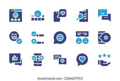 Feedback icon set. Duotone color. Vector illustration. Containing rating, message, quality control, good review, chat, review, phone, reviews, like, feedback, chat box, positive.