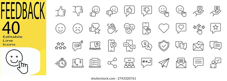 Feedback icon set. Editable stroke.