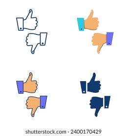 Feedback icon set in flat and line style. Evaluation, customer response. Thumb up and down, approve or reject. Vector illustration
