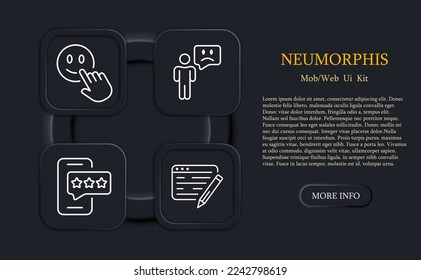 Feedback icon set. Like, dislike, box, rating, stars, rate the service, clipboard with thumbs up. Feedback concept. Neomorphism style. Vector line icon for Business