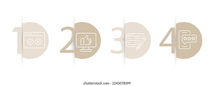 Feedback icon set. Like, dislike, box, rate the service, clipboard with checkmark, rating, stars, clipboard with thumbs up. Feedback concept. Pastel color background. Vector line icon for business