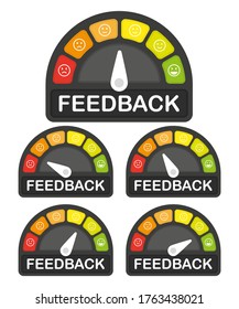 FEEDBACK icon set on speedometer on white background. High risk meter.  Vector illustration.