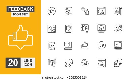 Feedback icon set. Rating, client, customer, review, support, survey and more line icon.