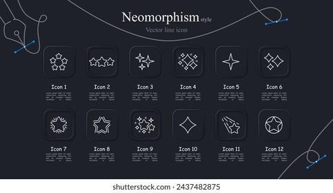 Feedback icon set. Rating, stars, review, comment, popularity, top. Neomorphism style. Vector line icon for business and advertising