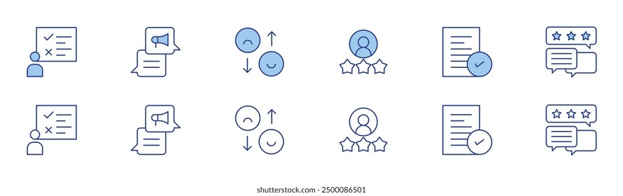Feedback icon set in two styles, Duotone and Thin Line style. Editable stroke. survey, review, feedback, chat.