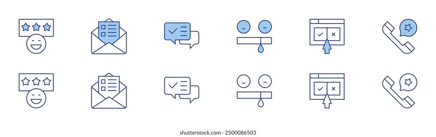 Feedback icon set in two styles, Duotone and Thin Line style. Editable stroke. survey, good review, online survey, feedback, email, good feedback.