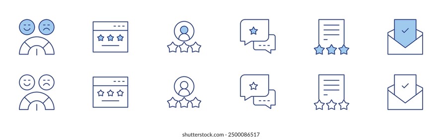 Feedback icon set in two styles, Duotone and Thin Line style. Editable stroke. opinion, review, satisfaction, rating, good review.