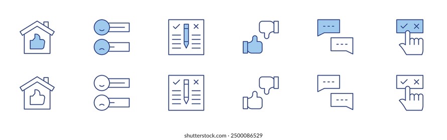 Feedback icon set in two styles, Duotone and Thin Line style. Editable stroke. feedback, property, choice.
