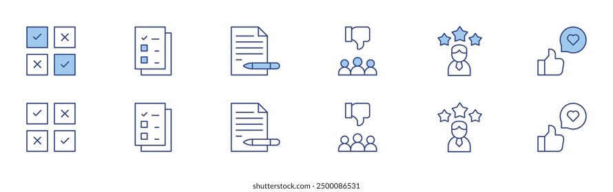 Feedback icon set in two styles, Duotone and Thin Line style. Editable stroke. feedback, file, dislike, rating, letter.