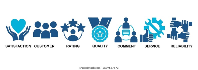 Feedback icon set vector illustration concept with icon of satisfaction, customer, rating, quality, comment, service and reliability