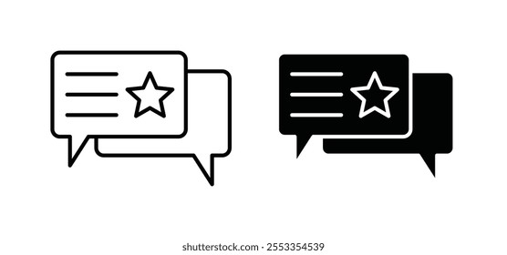 Ícones de comentários em estilo preto preenchido e contornado