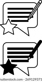 Feedback Icons. Black and White Vector Illustrations. Speech Bubble with Text, Star, and Pencil. Opinion or Rating about a Person's Work, Action, or Product