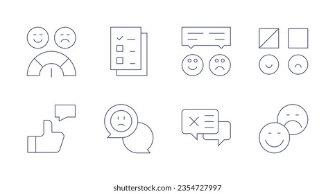 Feedback icons. Editable stroke. Containing satisfaction, file, review, thumbs up, bad review, bad feedback, evaluation.