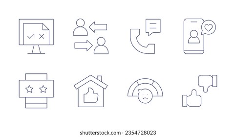Feedback icons. Editable stroke. Containing computer, shift, feedback, rating, property, bad quality.