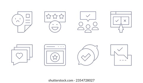 Feedback icons. Editable stroke. Containing complaint, good review, audience, online survey, love message, review, feedback.