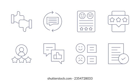 Iconos de comentarios. Trazo editable. Conteniendo como, retroalimentación, calificación, revisión, satisfacción, encuesta.