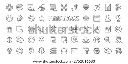 Feedback icons in line design. feedback, review, rating, evaluation, opinion, comment, response on white background vector. Feedback editable stroke icons
