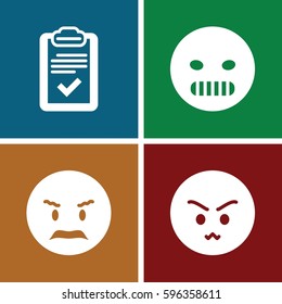 feedback icons set. Set of 4 feedback filled icons such as angry emot