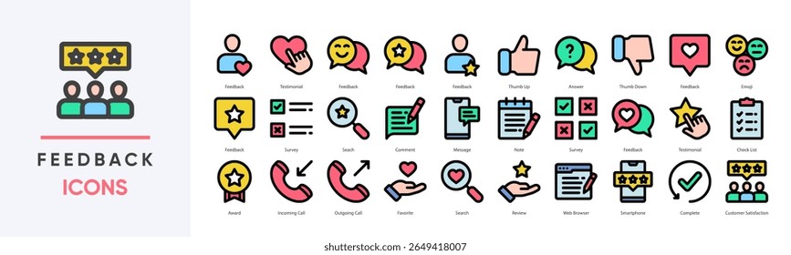 Ícones de comentários definem a coleção. Incluindo depoimentos, revisões, pesquisas e respostas do usuário. Perfeito para atendimento ao cliente, interfaces UX, sistemas de classificação e plataformas de comunicação.