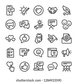 Feedback icons set. Comments and evaluation symbols. Line style