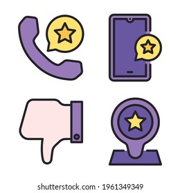 Iconos de retroalimentación ajustados (línea rellenada) = teléfono, smartphone, disgusto, pin. Perfecto para aplicaciones móviles de sitios web, iconos de aplicaciones, presentación, ilustración y cualquier otro proyecto.