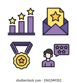 Feedback icons set (Filled Line) = podium, email, medal, postive review. Perfect for website mobile app, app icons, presentation, illustration and any other projects.