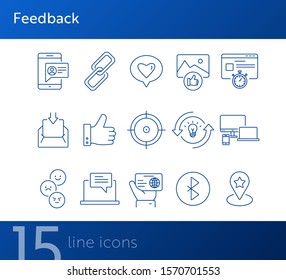 Feedback icons. Set of line icons. Customer feedback, good choice, like picture. Social networking concept. Vector illustration can be used for topics like communication, internet, rating