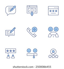 Feedback icons set. Line Duotone style, editable stroke. survey, review, feedback, satisfaction, rating, online survey, write.