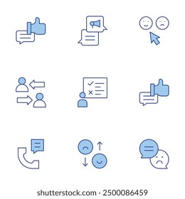 Feedback icons set. Line Duotone style, editable stroke. survey, like, feedback, shift, review, chat.
