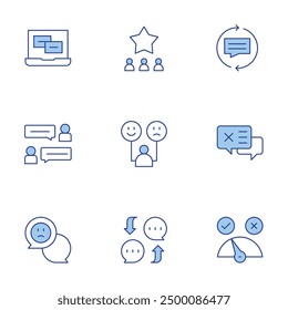Feedback icons set. Line Duotone style, editable stroke. customer behavior, bad feedback, feedback, chat, bad review, user, star, meter.