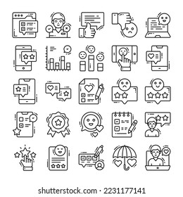 Feedback icons set, Modern graphic design concepts, Included the icon as comment, reviews, survey, satisfaction, report, data and more.