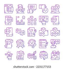 Feedback-Symbole gesetzt, Moderne Grafikdesign-Konzepte, Einschließlich des Symbols als Kommentar, Rezensionen, Umfrage, Zufriedenheit, Bericht, Daten und mehr.