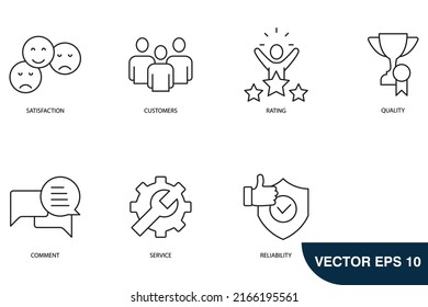 iconos de retroalimentación configurados. símbolo de paquete de comentarios elementos vectoriales para web infográfica