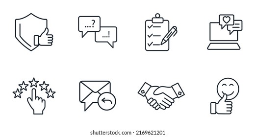 iconos de retroalimentación configurados. símbolo de paquete de comentarios elementos vectoriales para web infográfica