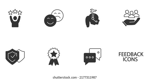 iconos de retroalimentación configurados.  símbolo de paquete de comentarios elementos vectoriales para web infográfica
