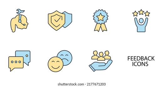 iconos de retroalimentación configurados.  símbolo de paquete de comentarios elementos vectoriales para web infográfica