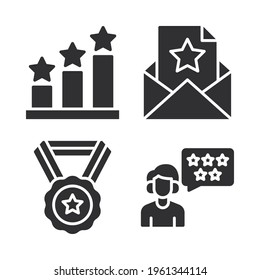 Feedback icons set = podium, email, medal, postive review. Perfect for website mobile app, app icons, presentation, illustration and any other projects.