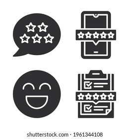 Feedback icons set = positive review, smartphone, emoji, clipboard. Perfect for website mobile app, app icons, presentation, illustration and any other projects.