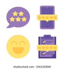 Iconos de retroalimentación establecidos = revisión positiva, smartphone, emoji, portapapeles. Perfecto para aplicaciones móviles de sitios web, iconos de aplicaciones, presentación, ilustración y cualquier otro proyecto.