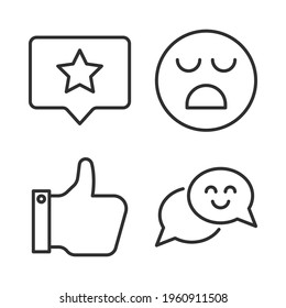 Iconos de retroalimentación establecidos = revisar, mal, como, conversación. Perfecto para aplicaciones móviles de sitios web, iconos de aplicaciones, presentación, ilustración y cualquier otro proyecto.