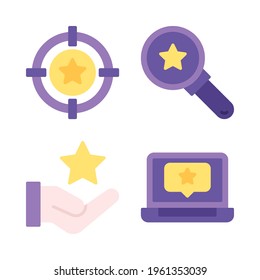 Iconos de retroalimentación establecidos = Destino, búsqueda, estrella de mano, laptop. Perfecto para aplicaciones móviles de sitios web, iconos de aplicaciones, presentación, ilustración y cualquier otro proyecto.