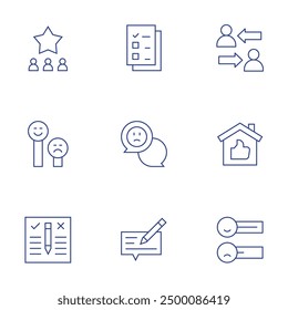Feedback icons set. Thin Line style, editable stroke. star, file, shift, review, bad review, property, feedback.