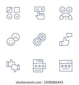Feedback icons set. Thin Line style, editable stroke. review, evaluation, like, choice, satisfaction, thumbs up, rating.