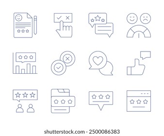 Iconos de Comentarios. Estilo de línea delgada, trazo editable. revisión, calificación, testimonio, Comentarios, elección, satisfacción, evaluación, pulgares hacia arriba.