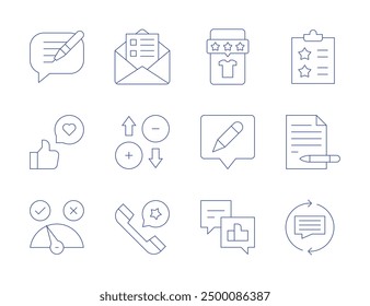 Feedback icons. Thin Line style, editable stroke. rating, meter, write, chat bubble, email, checklist, customer satisfaction, letter, feedback.