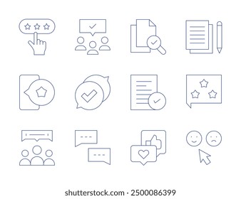 Feedback icons. Thin Line style, editable stroke. phone, survey, audience, write, feedback, like, rating, document.