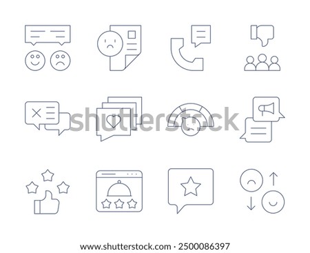 Feedback icons. Thin Line style, editable stroke. complaint, dislike, love message, chat, restaurant, review, feedback, bad feedback, bad quality, rating.