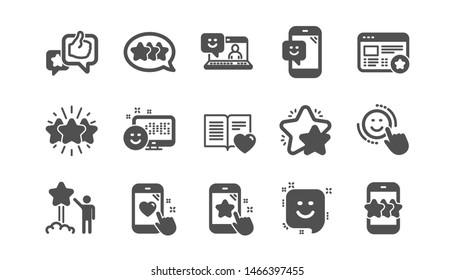 Feedback icons. User Opinion, Customer service and Star Rating. Customer satisfaction classic icon set. Quality set. Vector